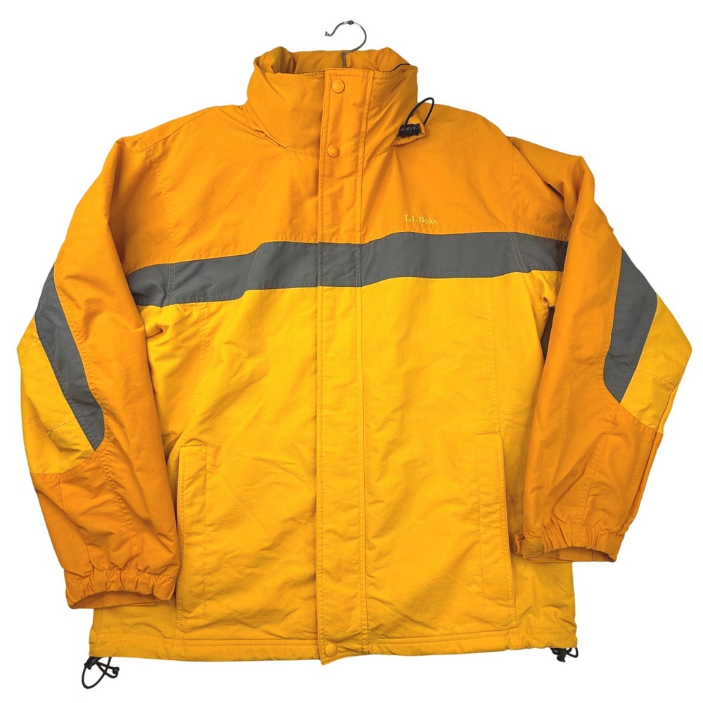 L.L.Bean Outdoor Jacket Yellow Grey Color Block‎ Hooded Zip Up Men Size L